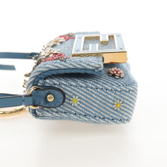 FENDI Nano Baguette Shoulder Bag Denim Navy Gold Auth 210210SAM