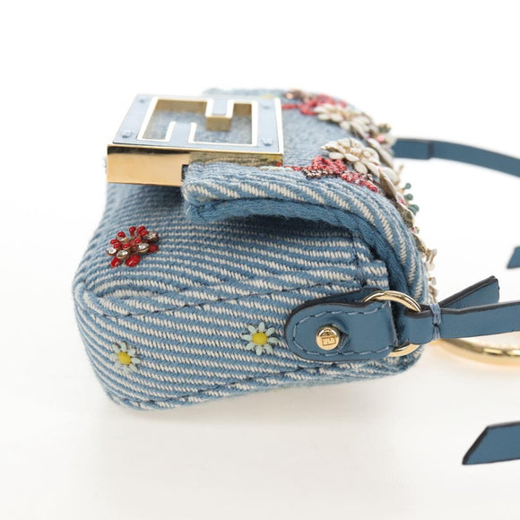 FENDI Nano Baguette Shoulder Bag Denim Navy Gold Auth 210210SAM