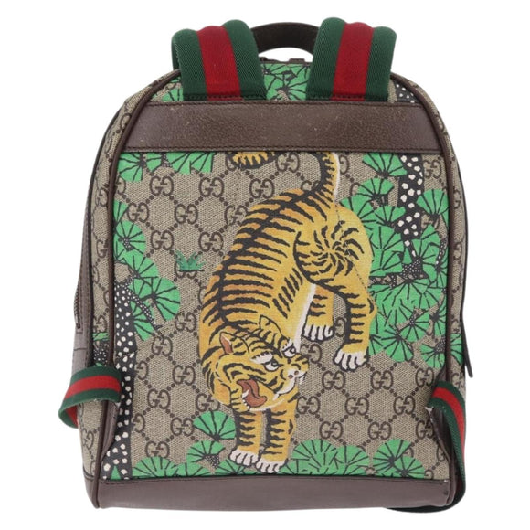 GUCCI GG Supreme Web Sherry Line Backpack PVC Beige Gold 427042 Auth 210218A
