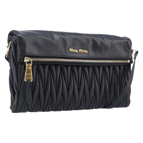 Miu Miu Matelasse Shoulder Bag Leather Black Gold Auth 210219V