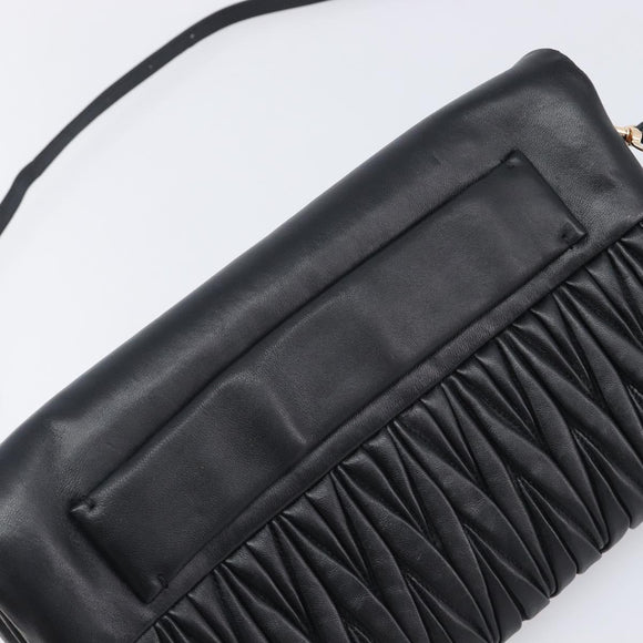 Miu Miu Matelasse Shoulder Bag Leather Black Gold Auth 210219V