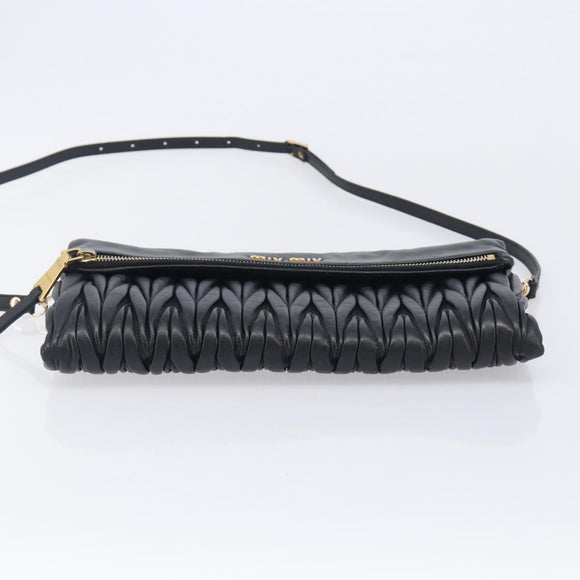 Miu Miu Matelasse Shoulder Bag Leather Black Gold Auth 210219V