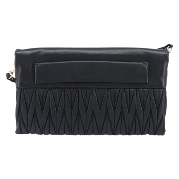 Miu Miu Matelasse Shoulder Bag Leather Black Gold Auth 210219V