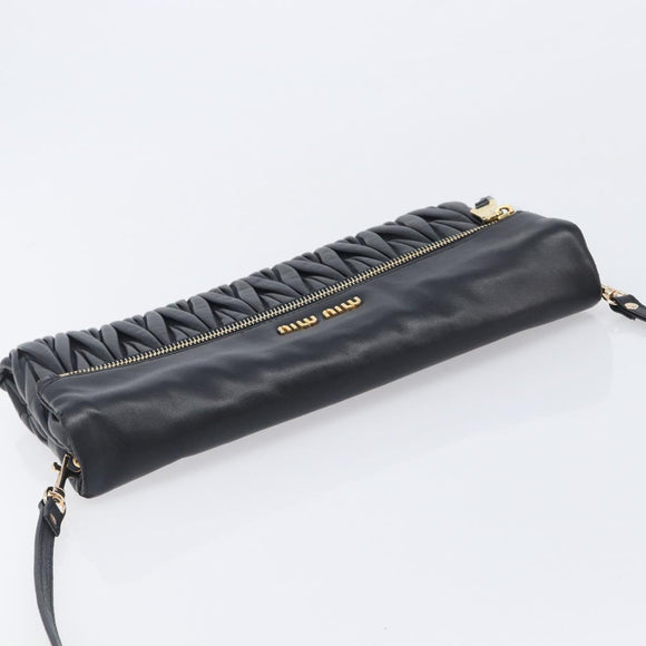 Miu Miu Matelasse Shoulder Bag Leather Black Gold Auth 210219V