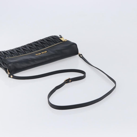 Miu Miu Matelasse Shoulder Bag Leather Black Gold Auth 210219V