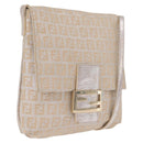 FENDI Zucchino Canvas Mamma Baguette Shoulder Bag Silver Gold Auth 210223-1