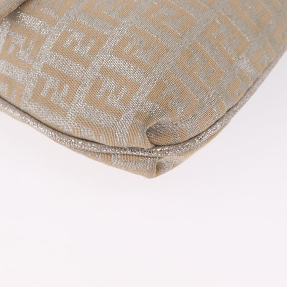 FENDI Zucchino Canvas Mamma Baguette Shoulder Bag Silver Gold Auth 210223