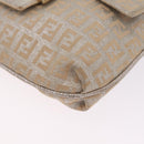 FENDI Zucchino Canvas Mamma Baguette Shoulder Bag Silver Gold Auth 210223-13