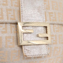 FENDI Zucchino Canvas Mamma Baguette Shoulder Bag Silver Gold Auth 210223-16