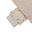 FENDI Zucchino Canvas Mamma Baguette Shoulder Bag Silver Gold Auth 210223-17