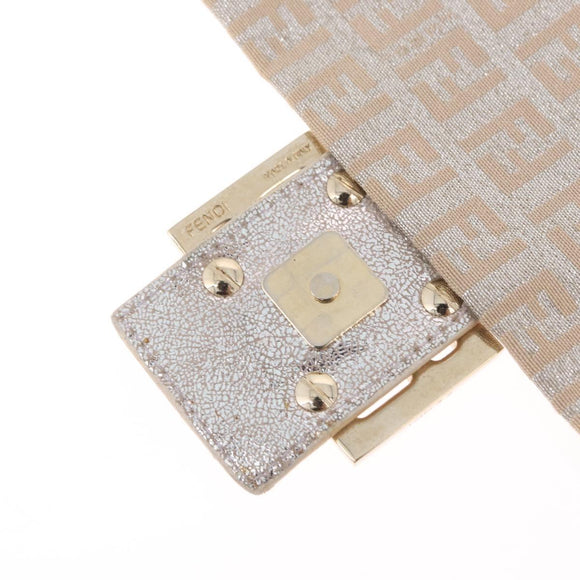 FENDI Zucchino Canvas Mamma Baguette Shoulder Bag Silver Gold Auth 210223