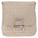 FENDI Zucchino Canvas Mamma Baguette Shoulder Bag Silver Gold Auth 210223-2