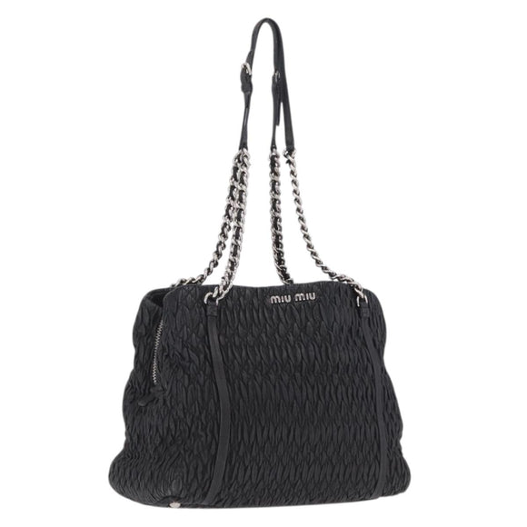 Miu Miu Matelasse Chain Shoulder Bag Leather Black Silver Auth 210230A