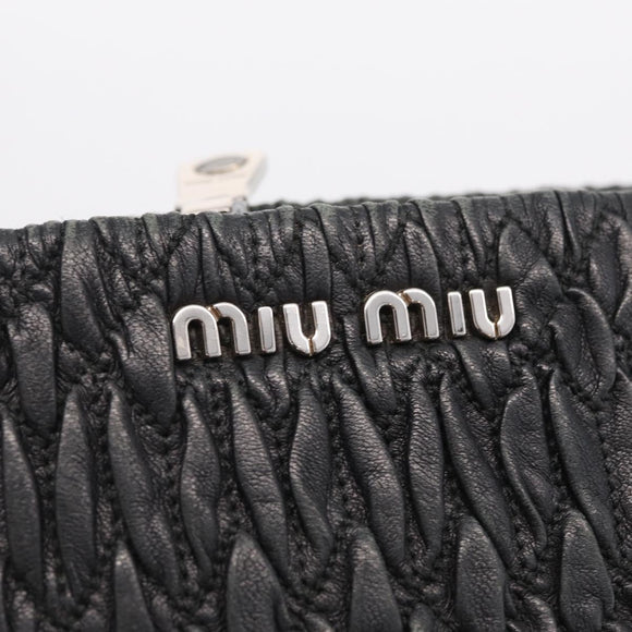 Miu Miu Matelasse Chain Shoulder Bag Leather Black Silver Auth 210230A