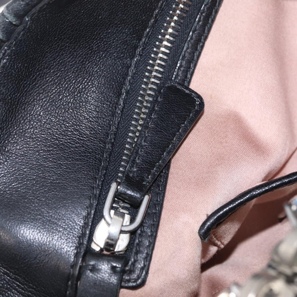 Miu Miu Matelasse Chain Shoulder Bag Leather Black Silver Auth 210230A