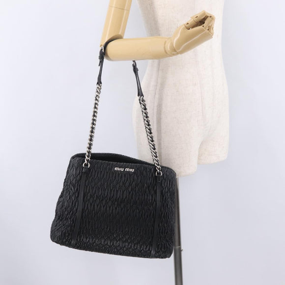 Miu Miu Matelasse Chain Shoulder Bag Leather Black Silver Auth 210230A