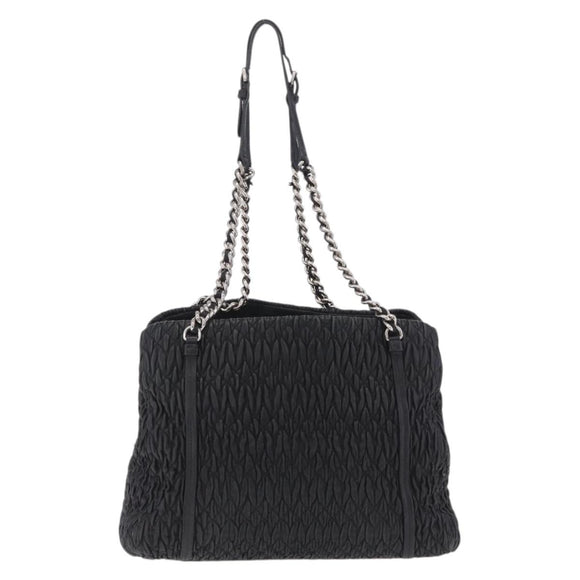 Miu Miu Matelasse Chain Shoulder Bag Leather Black Silver Auth 210230A