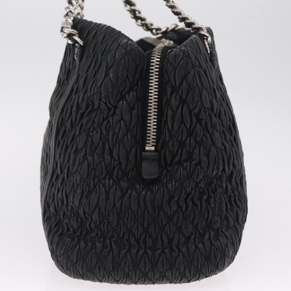 Miu Miu Matelasse Chain Shoulder Bag Leather Black Silver Auth 210230A