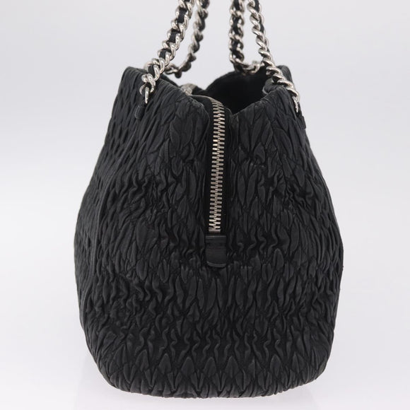Miu Miu Matelasse Chain Shoulder Bag Leather Black Silver Auth 210230A