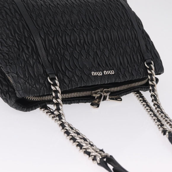 Miu Miu Matelasse Chain Shoulder Bag Leather Black Silver Auth 210230A