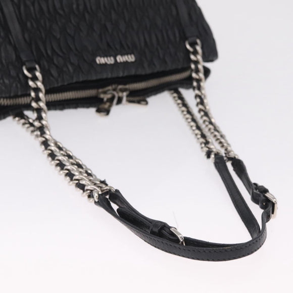 Miu Miu Matelasse Chain Shoulder Bag Leather Black Silver Auth 210230A