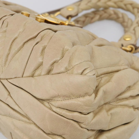 Miu Miu Matelasse Hand Bag Vitellolux 2way Beige Gold Auth 210233A
