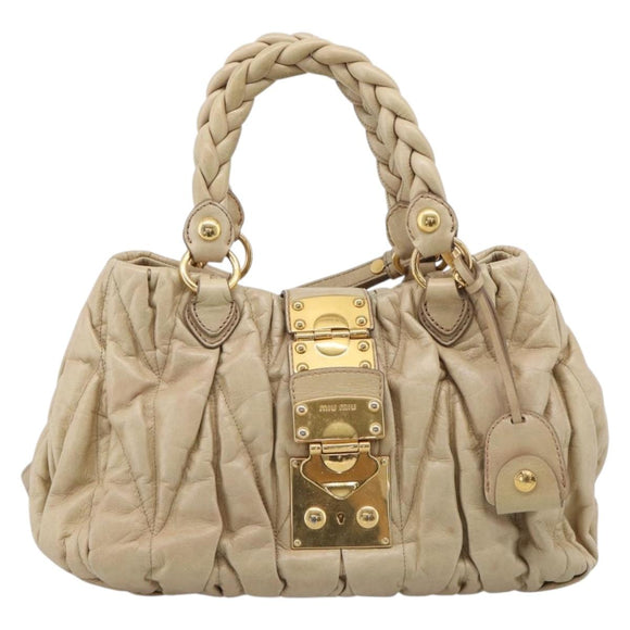 Miu Miu Matelasse Hand Bag Vitellolux 2way Beige Gold Auth 210233A