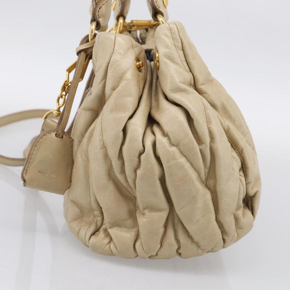 Miu Miu Matelasse Hand Bag Vitellolux 2way Beige Gold Auth 210233A