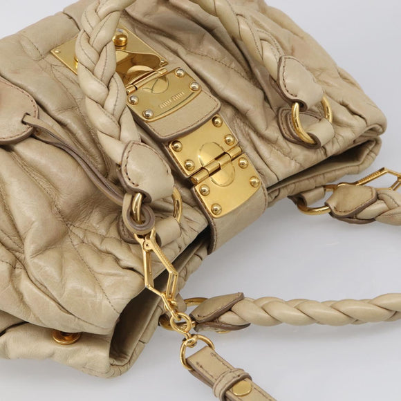 Miu Miu Matelasse Hand Bag Vitellolux 2way Beige Gold Auth 210233A