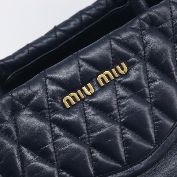 Miu Miu Hand Bag Vitellolux 2way Navy Gold Auth 210235A