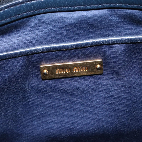 Miu Miu Hand Bag Vitellolux 2way Navy Gold Auth 210235A