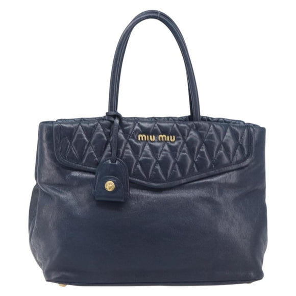Miu Miu Hand Bag Vitellolux 2way Navy Gold Auth 210235A
