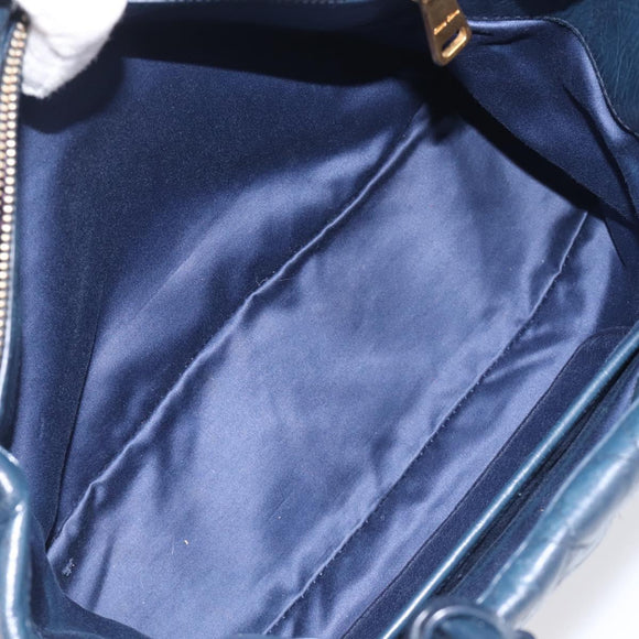 Miu Miu Hand Bag Vitellolux 2way Navy Gold Auth 210235A