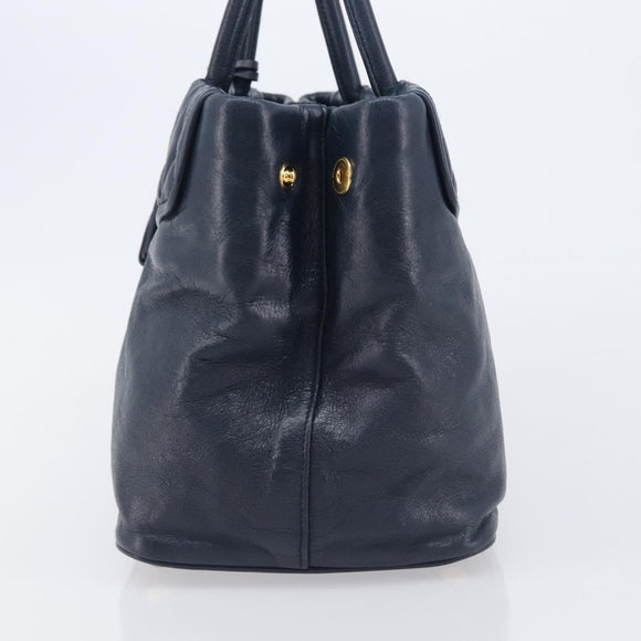 Miu Miu Hand Bag Vitellolux 2way Navy Gold Auth 210235A