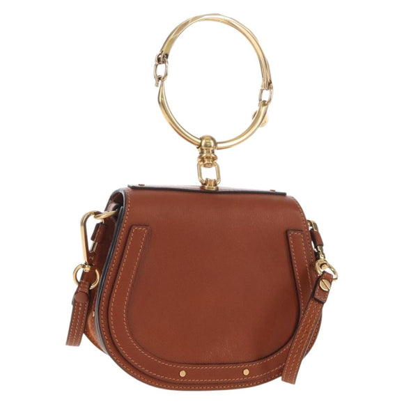Chloe Nile Hand Bag Leather 2way Brown Gold Auth 210238V