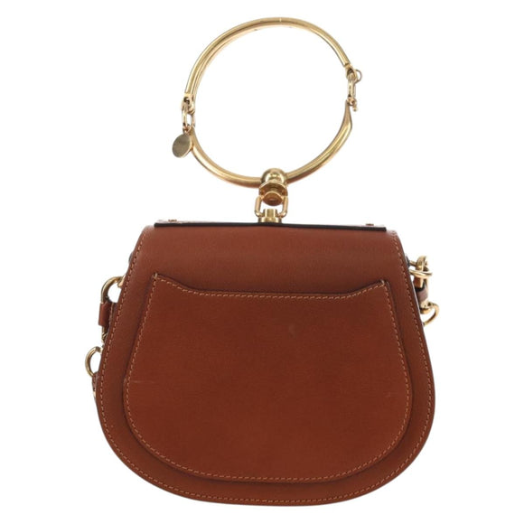 Chloe Nile Hand Bag Leather 2way Brown Gold Auth 210238V