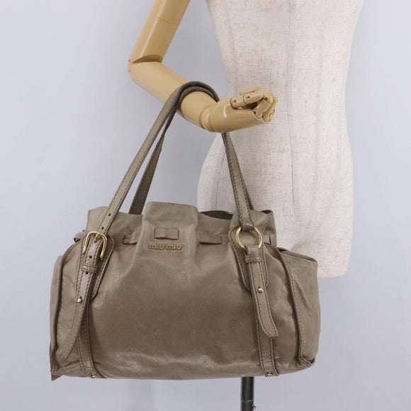 Miu Miu Tote Bag Vitellolux Beige Gold Auth 210240V