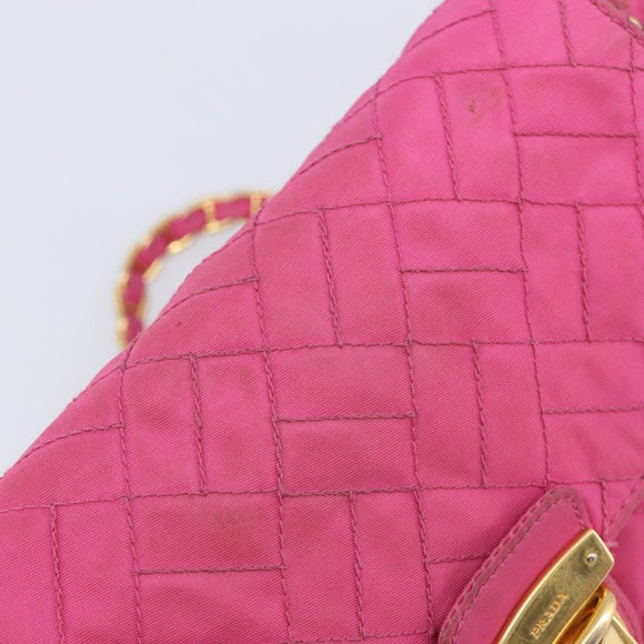 PRADA Chain Shoulder Bag Nylon Pink Gold Auth 210244