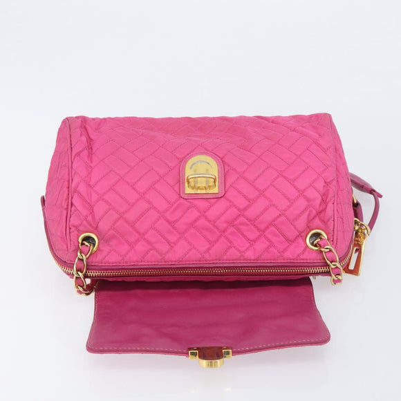 PRADA Chain Shoulder Bag Nylon Pink Gold Auth 210244