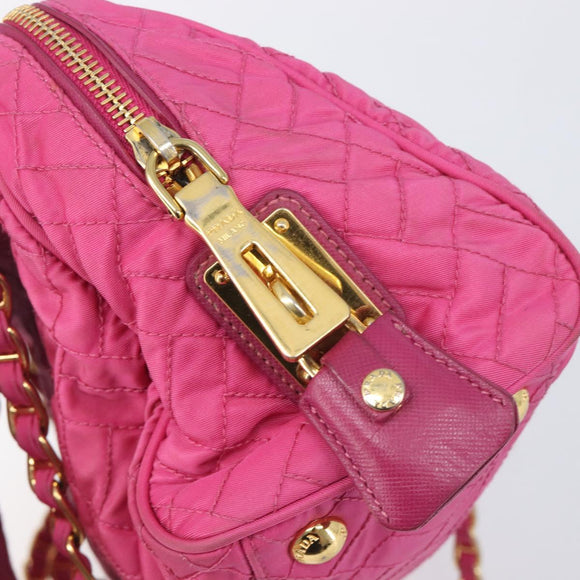 PRADA Chain Shoulder Bag Nylon Pink Gold Auth 210244
