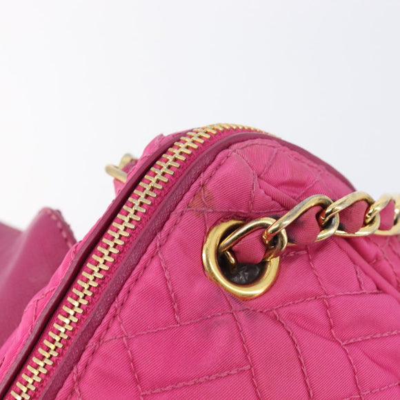 PRADA Chain Shoulder Bag Nylon Pink Gold Auth 210244