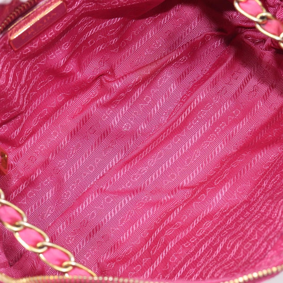 PRADA Chain Shoulder Bag Nylon Pink Gold Auth 210244