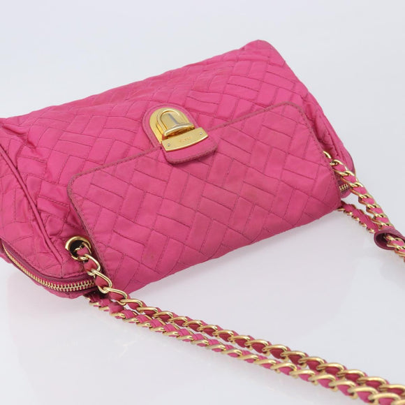 PRADA Chain Shoulder Bag Nylon Pink Gold Auth 210244