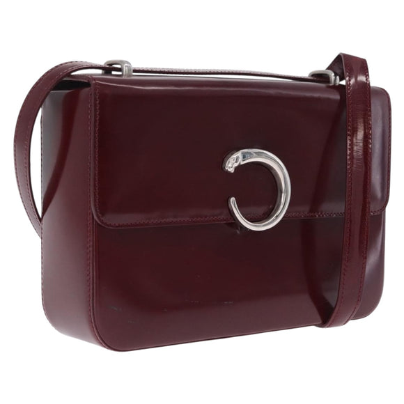 Cartier PANTHERE Shoulder Bag Leather Bordeaux Silver Auth 210248A