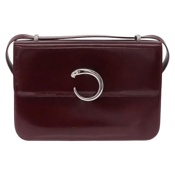 Cartier PANTHERE Shoulder Bag Leather Bordeaux Silver Auth 210248A