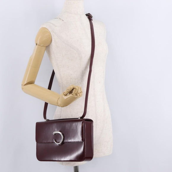 Cartier PANTHERE Shoulder Bag Leather Bordeaux Silver Auth 210248A