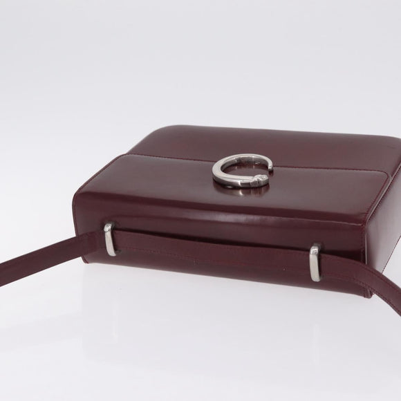 Cartier PANTHERE Shoulder Bag Leather Bordeaux Silver Auth 210248A