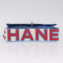 CHANEL Surf Line Choco Bar Chain Bag Canvas Blue Silver CC Auth 210250SM-10