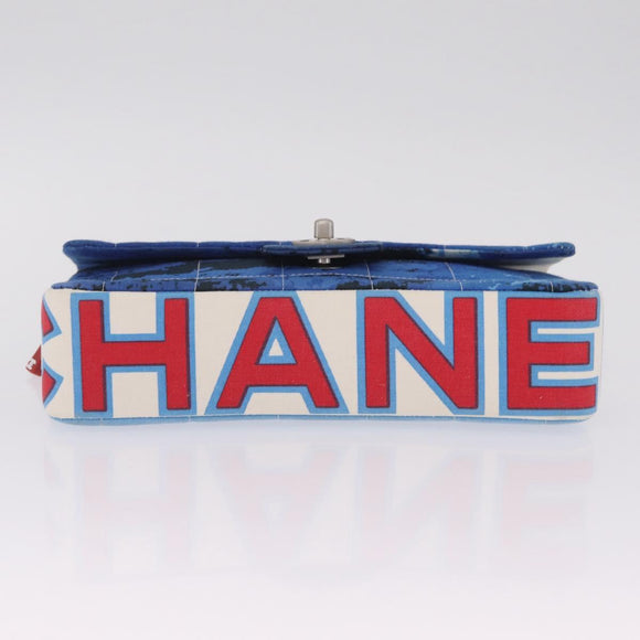 CHANEL Surf Line Choco Bar Chain Bag Canvas Blue Silver CC Auth 210250SM
