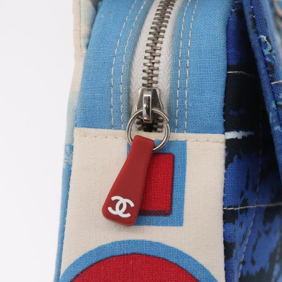CHANEL Surf Line Choco Bar Chain Bag Canvas Blue Silver CC Auth 210250SM